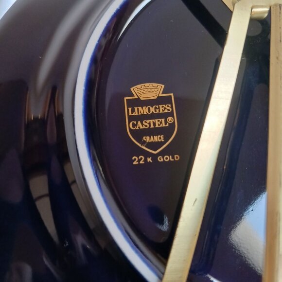 Vintage Limoges Castel France Porcelain Plate - 22K Gold Trim, Cobalt Blue, 8.5" - Picture 5 of 9